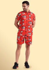 Red Flower Half Sleeve Co-Ords Set